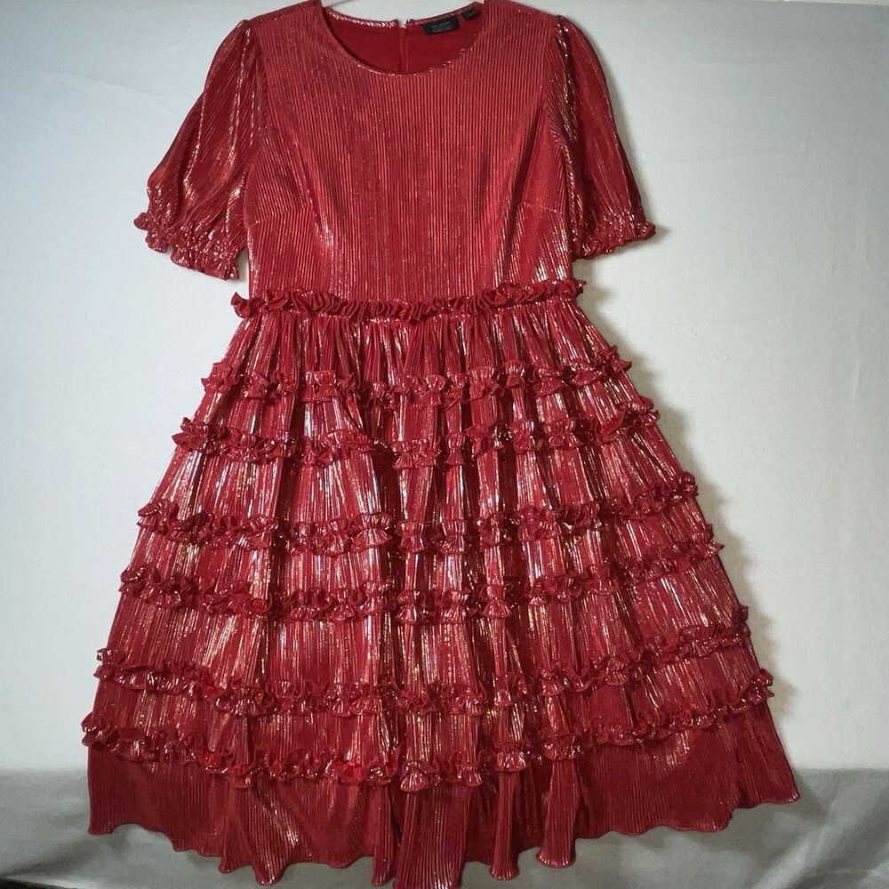 Halogen Women’s Small 2 4 Dress Metallic Cocktail Ruffles Shiny Party Christmas